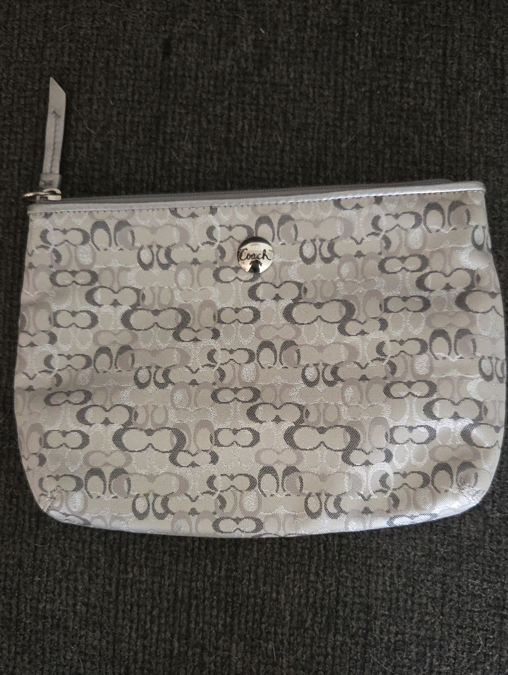 Coach Signature Metallic Silver Zip Pouch